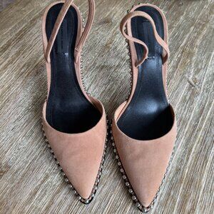 Alexander Wang nude suede slingback pumps, studs, 39